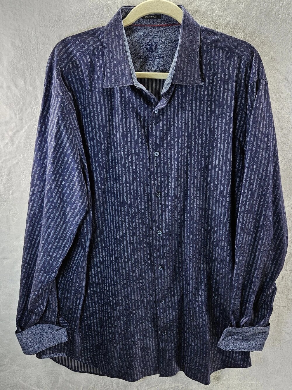 Bugatchi Classic Fit Button-Down Shirt Men's Navy Paisley Size 2XL Tall